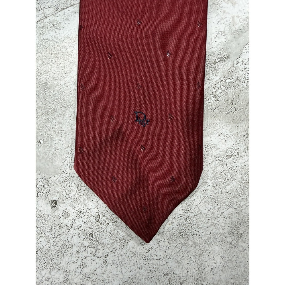 Christian Dior 95% Polyester-5% Silk Tie Mens One Size Red Polka Dot Necktie VTG